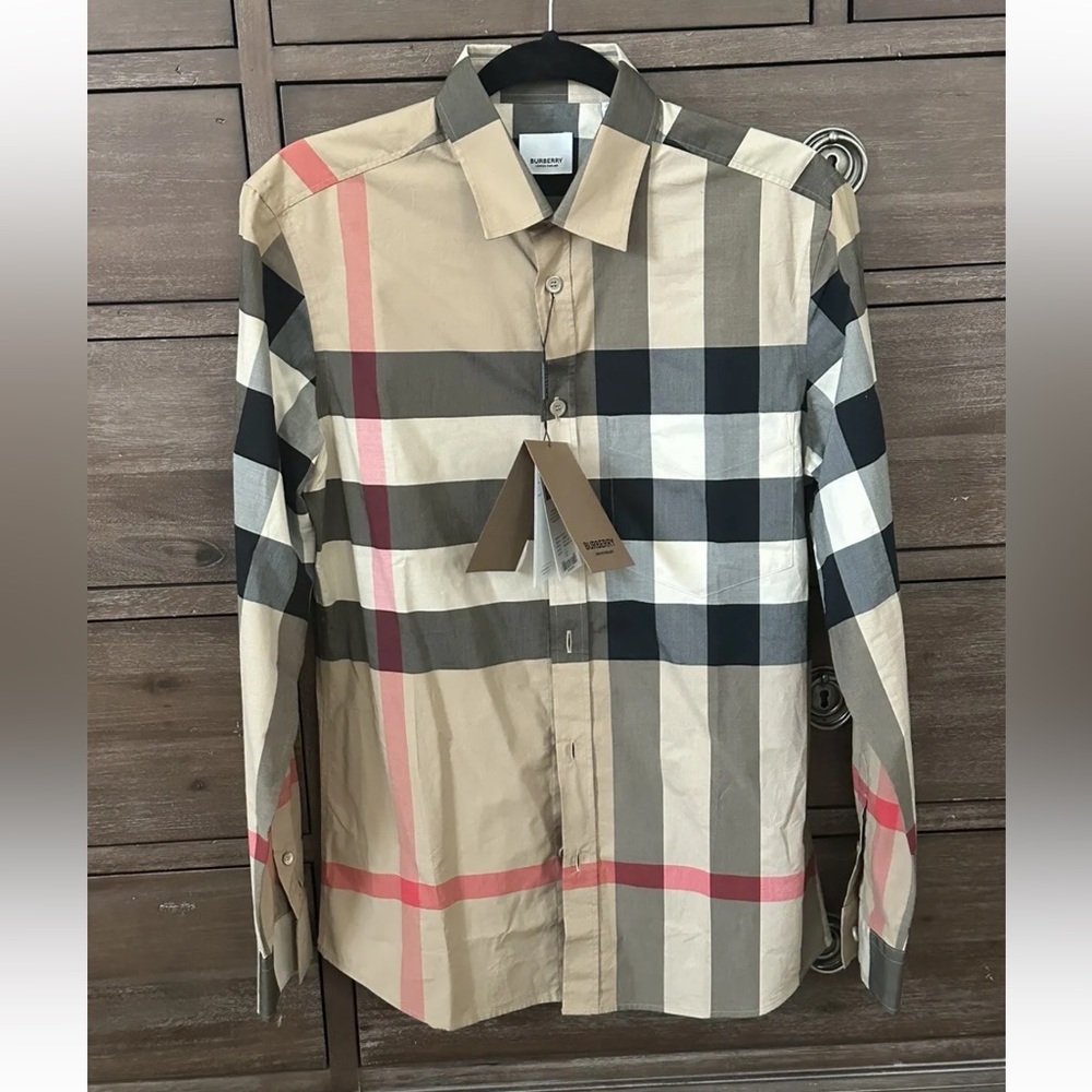 Burberry Somerton Check Cotton Long-Sleeve Shirt size small